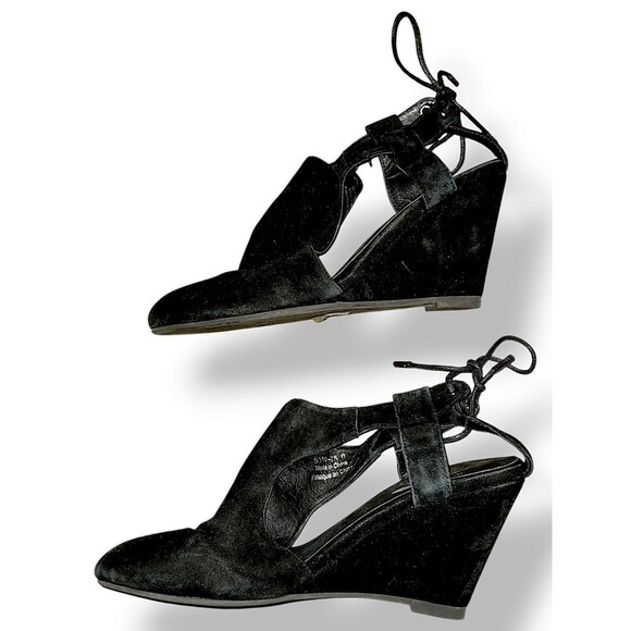 JEFFREY CAMPBELL black suede lace up wedge Back Tie Closed Toe shoes sz 9 - Picture 4 of 7